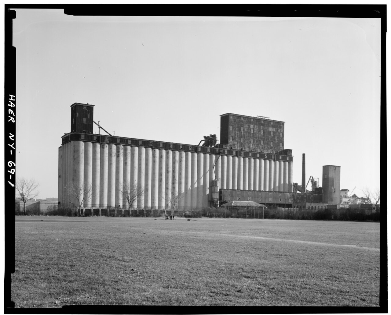 Archival photo of the grain elevator seen from the northeast
